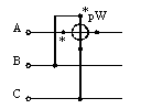Схема за измерване на реактивната мощност на трифазен променлив ток с един ватметър