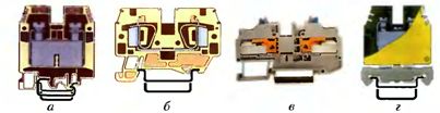  Видове терминални връзки: а - винт; б - пружина; в - за бърза връзка; g винт за заземяване