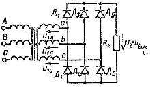 Trójfazowy obwód prostownika mostkowego