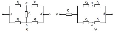 Transformacja elementów obwodu: a - połączonych trójkątem, b - w równoważną gwiazdę