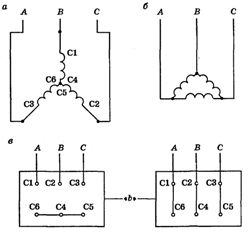 Схеми на свързване на статорни намотки на трифазен асинхронен двигател