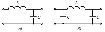 Схеми от пасивно изглаждащи се L-образни (а) и U-образни (б) филтри за намаляване на пулсациите на коригираното напрежение