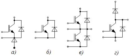 Σύμβολα μονάδων τρανζίστορ IGBT: a - MTKID; β - ΜΤΚΙ; c - M2TKI; δ - MDTKIs