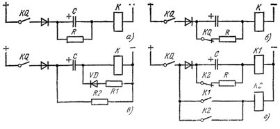 Вериги за импулсно включване на релето от токовете на заряда на кондензатора