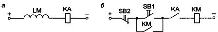 Защита срещу прекъсване на веригата за възбуждане: а - верига за възбуждане на мощност; b - верига за управление
