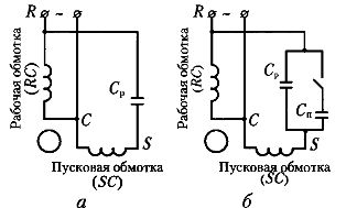 Схема на свързване на еднофазни кондензаторни двигатели