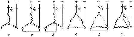 Схеми за включване на фазите на намотката на статора на трифазен асинхронен двигател за постоянно напрежение по време на динамично спиране
