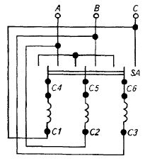 Веригата за включване на трифазен електродвигател използва фазов превключвател от звезда към триъгълник