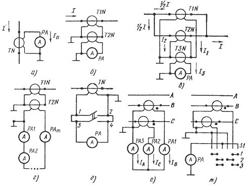 Схеми за свързване на амперметри чрез токов трансформатор