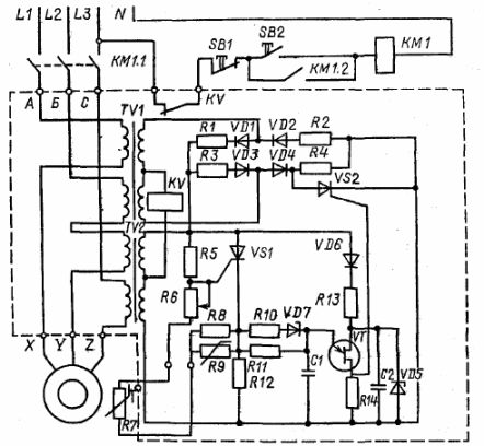 Електрическа схема на защитното устройство FUZ-U и неговата схема на свързване