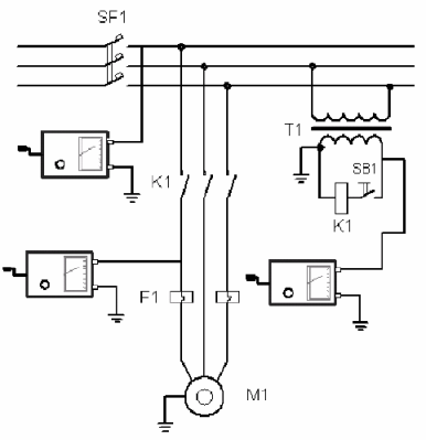 Схема за измерване на изолационното съпротивление на електрическото оборудване на машината