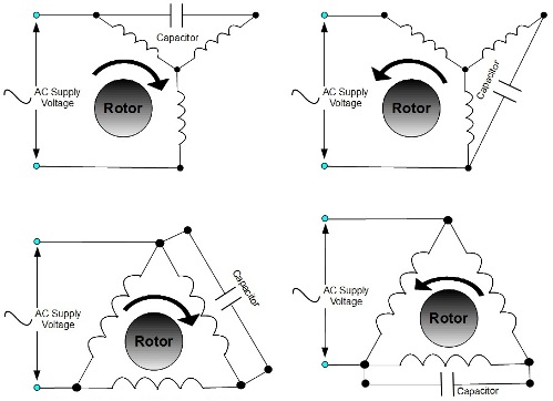 Типични електрически схеми за кондензаторни двигатели