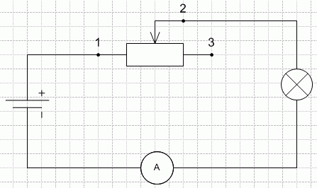 הכללת rheostat מגע הזזה לוויסות הזרם במעגל