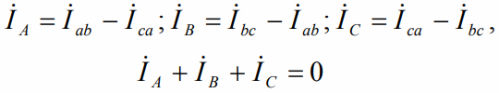 Suma kompleksów prądów liniowych w trójkącie jest równa zeru, niezależnie od symetrii lub asymetrii obciążenia