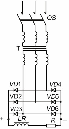 Схематична диаграма на трифазен мостов токоизправител