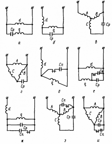 Схеми на свързване на намотки на асинхронни двигатели