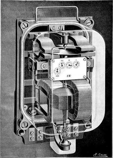 عداد كهربائي لهو طومسون. تأسست شركة Thomson-Houston Electric Company في الولايات المتحدة عام 1883 ، وتم تطوير مقياس Thomson حوالي عام 1889.